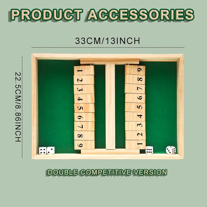 Shut The Box dice Game,Wooden Board Games 2-Person Competitive, Traditional bar, Travel, Family, Fun Math(Battle Version)