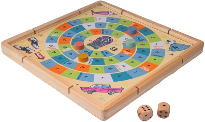 Neato Time to Play 8-in-1 Wooden Board Game Set – Chess, Checkers, Backgammon, Bowling, Sling Puck, Snakes and Ladders, Racing – Classic Family Game for Kids & Adults – Great for Game Night & Travel