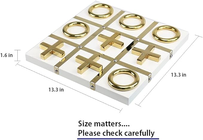 Modern Tic Tac Toe for Home Decoration, Gold and White Hand Crafted with White Wood and Gold Color Stainless Steel, Decorative Tic Tac Toe, Table Top Decoration, X/O Board