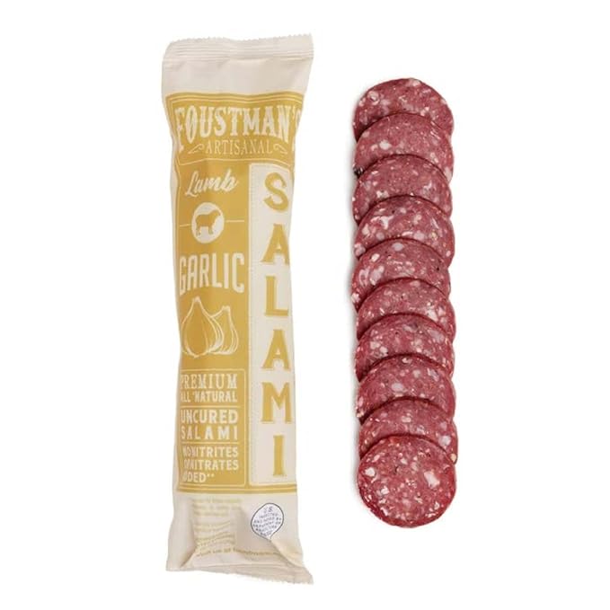 Foustman's Salami Garlic Lamb Artisanal, Nitrate-Free, Naturally Cured, Gluten-Free, Dairy-Free, No Pork, 8 Oz Sticks
