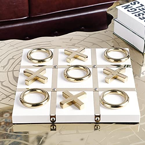 Modern Tic Tac Toe for Home Decoration, Gold and White Hand Crafted with White Wood and Gold Color Stainless Steel, Decorative Tic Tac Toe, Table Top Decoration, X/O Board