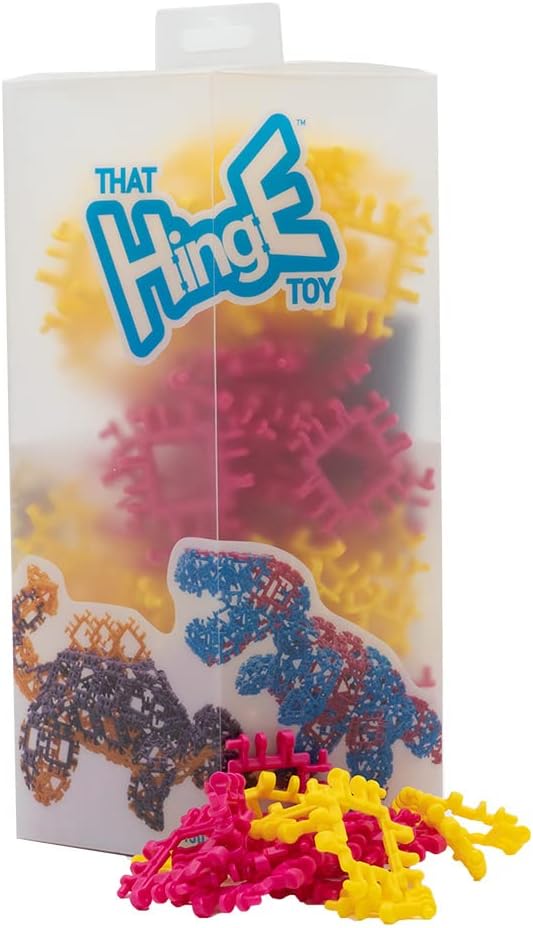 That Hinge Toy 150 Piece Yellow + Pink Set, Dinosaur + More STEM Construction Toy Building Set
