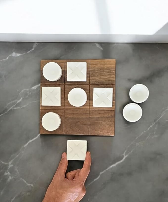 Modern Tic Tac Toe for Home Decoration, Tic Tac Toe Game with Wallnut Wood Base and Resin XO Pieces, Decorative Tic Tac Toe, Table Top Decoration, Housewarming Gift