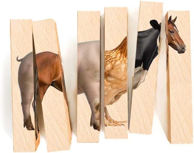 Wooden Animal Chunky Puzzles for Toddlers 2+ Years - Montessori 4 in 1 Farm Animal Block Puzzle Toy