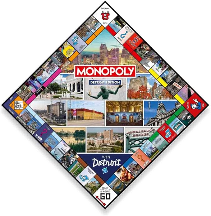 Monopoly Board Game Detroit MI Edition : 2-6 Players Family Board Games for Kids and Adults, Board Games for Kids 8 and up, for Kids and Adults, Ideal for Game Night