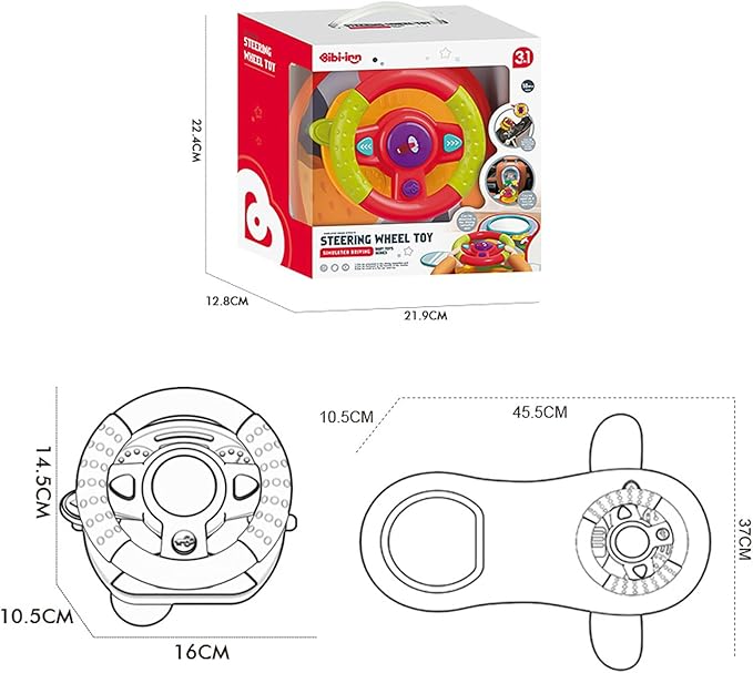 Happytime Travel Baby Toys, Interactive Dashboard Steering Wheel Pretend Play Driving Toy, Rear Car Seat Toys with Mirror 2-in-1 Baby Stroller Toy.