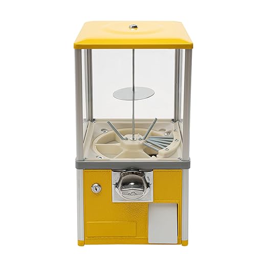 Gumball Vending Machine, Big Bubble Candy Dispenser Machine Candy Gumball Machine Bank, 2 25 Cent Coins Each Side, 1.77in Capsule Toys, Gum Ball Vending Machines for 25 Cent Coin Only (Yellow)