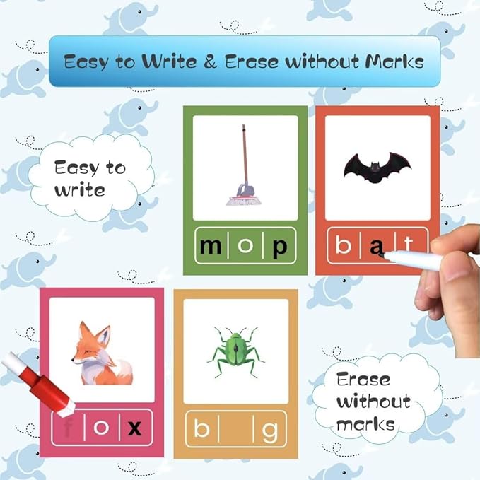 CVC Word Popper & CVC Word Flashcards, CVC Word Games, Learn to Read Fidgety Board Sight Words Phonics Reading Spelling Writing Kindergarten Learning Activity, Sensory Educational Toy for Kids