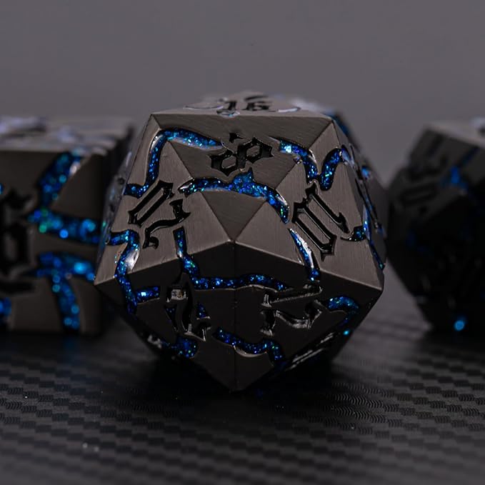 Metal Dice Set D&D,Crack Metallic DND Dice Set with Box, Metal Glitter RPG Dice for Dungeons and Dragons Table Game(Pearl Gun Bright Blue)