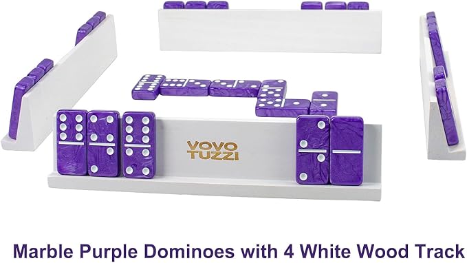Dominos Set for Adults, Double 6 Dominoes Set with 4 Domino Wooden Racks, Marble Purple Dominos for Kids and Adults with Portable Travel Case, Classic Board Games for Family