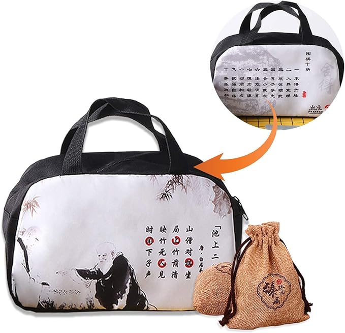 Portable Go Game Set Reversible 19x19 / 13x13 Faux Leather Foldable Game Board with Single Convex Ceramic Stone 361pcs and Plastic Go Bowls, 2 Players Board Game