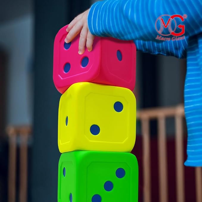 Macro Giant 6 Inch Soft Foam Jumbo Big Playing Dice, Set of 4,Neon Color, Math Teaching, Teaching Aids, Board Games, Kid Toy