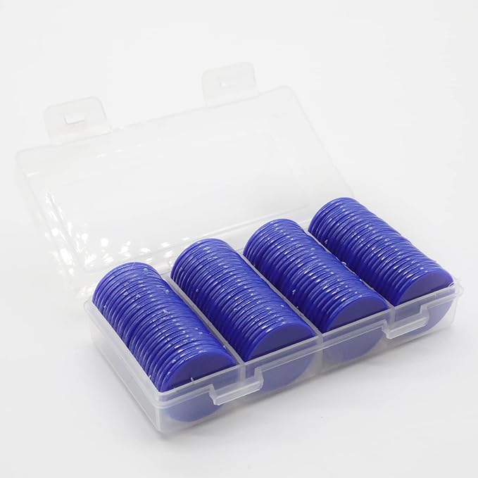 Set of 100 Opaque Plastic Learning Counters Mini Poker Chips Game Tokens with Storage Box (Blue, 1 Inch)