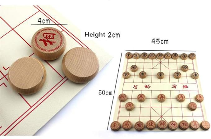 GoodPlay Beechwood Chinese Chess Set Xiangqi Travel Game Set with Wooden Box and Leather Chessboard