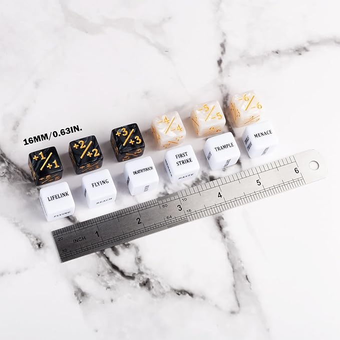 48 Pieces Abilities Keywords Counter Dice Plus One MTG Dice Counters Creature Stats Buff Tokens Dice Set for Magic The Gathering, MTG, TCG, Card Games Accessories