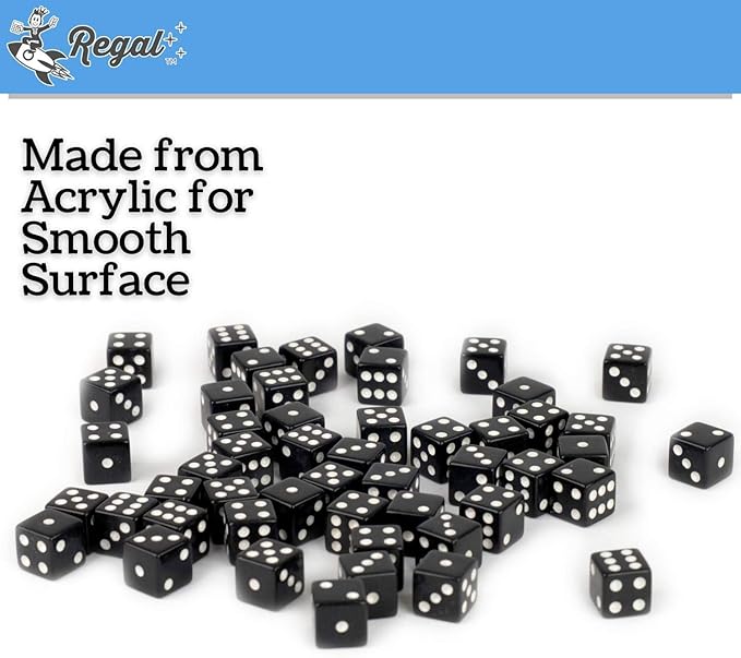 Regal Games Dice Set 6 Sided - Playing Black 16mm - Square Dice for Classroom or Family Game Night - 1000 Dice