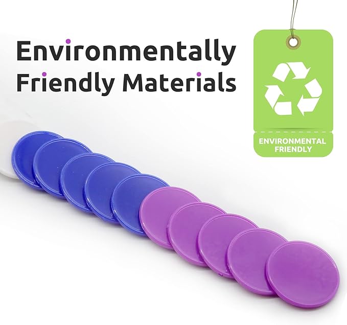 Set of 100 Opaque Plastic Learning Counters Mini Poker Chips Game Tokens with Storage Box (Black+White+Blue+Purple, 1.58 Inch)