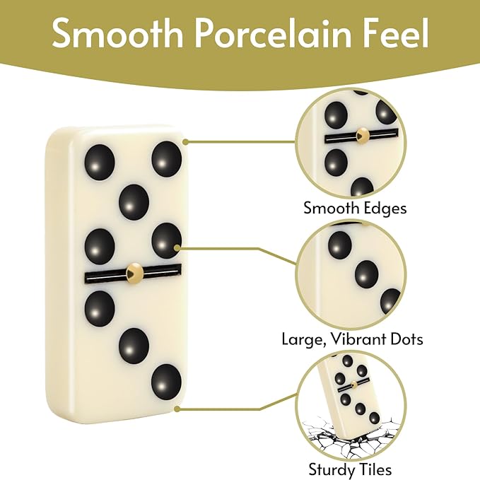 Double 6 Dominos Set for Adults with 4 Wooden Racks & 28 Tiles Travel Dominoes Set Board Game for Family Game Night