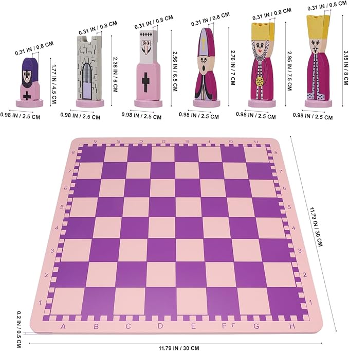TOYANDONA Wooden Chess Set, 11.8 inch Cartoon Travel Chess Set Pink Chess Board Game Set with Cute Chess Pieces for Kids and Adults