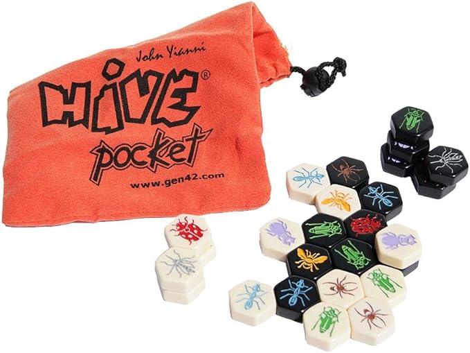 Smart Zone Games Hive Pocket Portable Strategic Board Game for 2 Players – Includes Ladybug & Mosquito Expansions – Compact Travel Version of The Award-Winning Hive Game