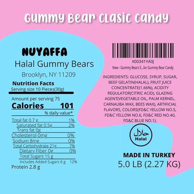 Halal Gummy Bears 5lb Bag - Multi-color Gummy Bears Bulk Candy - Stuffed with Sweet Gummies Candy - Tasty Candy Gummies & Candy Gift for All Occasions