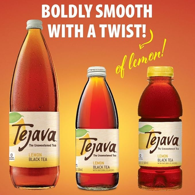 Tejava Lemon Black Iced Tea, 12 Pack, 16.9oz PET Bottles, Unsweetened, Non-GMO, Kosher, No Sugar or Sweeteners, No calories, No Preservatives, Brewed in Small Batches