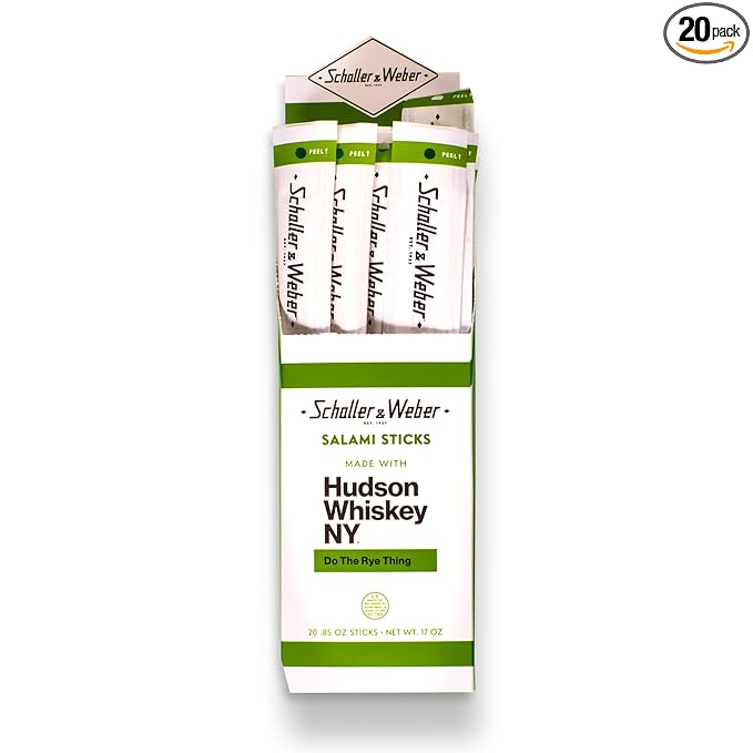 Schaller & Weber Hudson Whiskey Salami Sticks, 0.85 Oz (Pack of 20) | Smoked Salami with NY Whiskey | German Style Smoked Sausage Sticks | Gluten Free Protein Snack