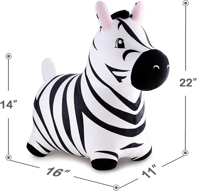 iPlay, iLearn Bouncy Pals Zebra Hopping Horse, Plush Inflatable Animal Hopper, Indoor n Outdoor Ride on Jumping Bounce Toys, Birthday Gift for 18 Months 2 3 4 5 Year Old Kids Toddlers Boys Girls