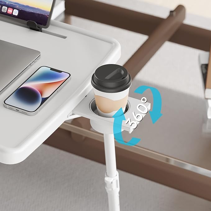 Allpop X TV Tray Table, TV Dinner Tray for Eating, Large Adjustable Folding Laptop Table with Book Stand, Cup Holder & Tablet Slot on Couch & Bed with 6 Heights & 3 Tilt Angles, White