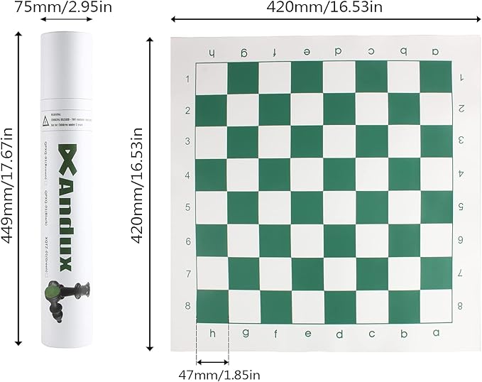 Andux Chess Game Set Chess Pieces and Rollable Board XQTZ-01 (Green,42x42cm)