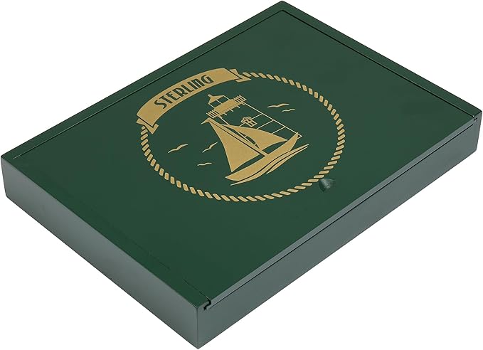 STERLING Games Wooden Shut The Box Game 12 Numbers with Home Decor Design Lid Cover and Felted Rolling Surface, Green