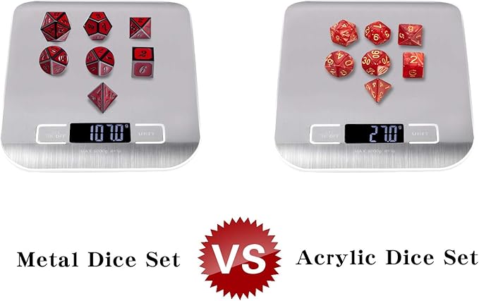 DnDnD Red D&D Game Dice,7 Die Polyhedral Metal Dice with Gift Metal Tin for RPG DND Dungeons and Dragons Dice Collector Board Game Player