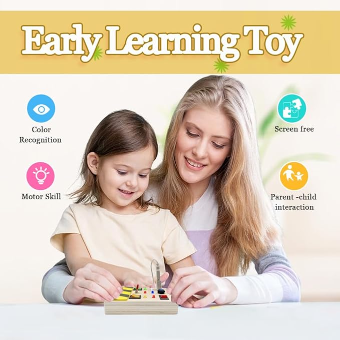 Wooden Fidget Toy Toddler Toys for Kids, Toddler Busy Board with 6 LED Lights Switches, Sensory Toys for Toddlers 3-4, Battery Powered Kids Toys Toddler Gifts, Learning Toys