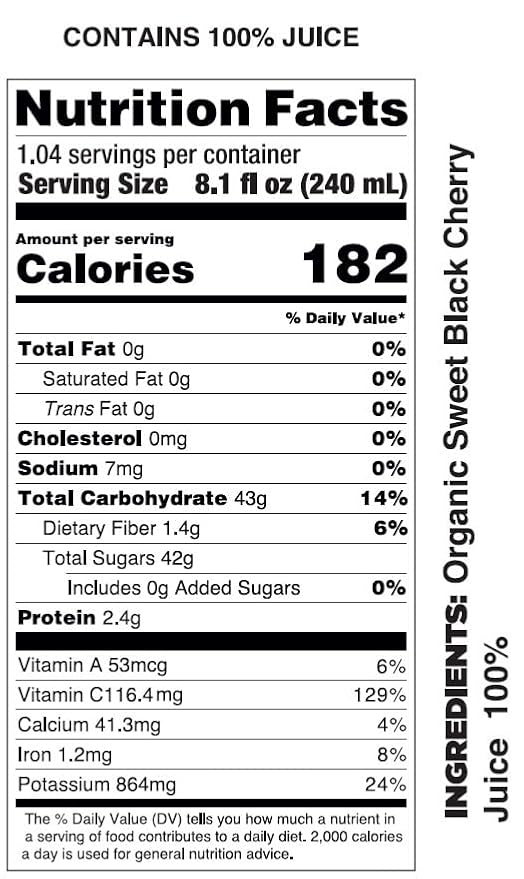 Pomona Organic Pure Black Cherry Juice, Cold Pressed Organic Juice, Non-GMO, No Sugar Added, Not from Concentrate, Gluten Free, Kosher Certified, Preservative Free 8.4 Ounce (Pack of 12),