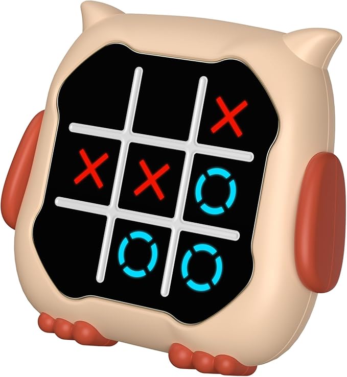 INKLAB Tic Tac Toe Game, Animal-Themed 3-in-1 Handheld Puzzle Game Console, Board Games for Kids, Portable Travel Games, Birthday Gifts for Ages 3+ (Owl)