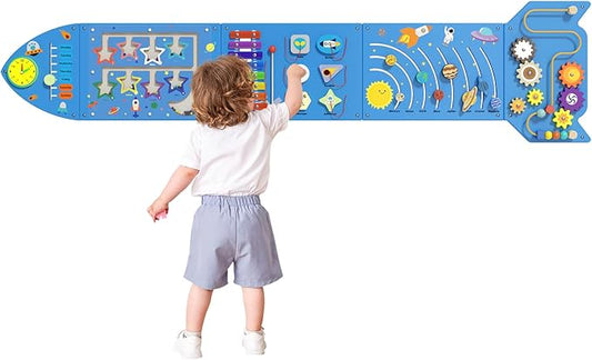 Rocket Sensory Wall Panel - Montessori Toddler Activity Cube, Blue