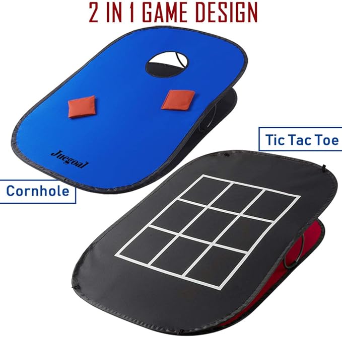 Juegoal 3x2ft Collapsible Portable Cornhole Game Set with 2 Cornhole Boards, 10 Bean Bags, Carrying Bag, and Tic Tac Toe Game Indoor Outdoor Yard Toss Game
