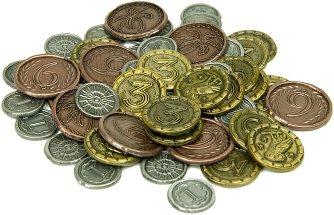 The Broken Token Prop Coins - Wondrous Metal Replica Coins for 7 Wonders, Pack of 57 - Fantasy Novelty and Replica Coins