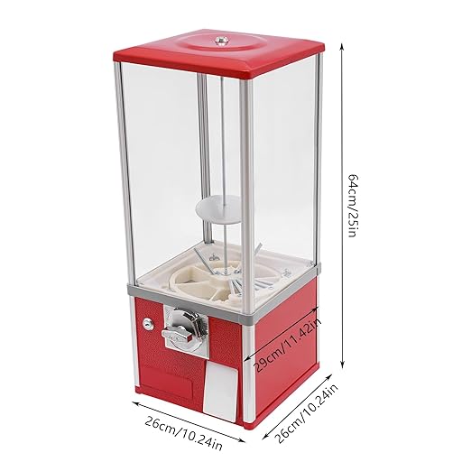Candy Vending Machine 4X 25 Cents Toys Candy Dispenser Gumball Machine for Retail Stores Parks Game Halls and Home,10.2x10.2x25.2in,with 2 Keys (Red)