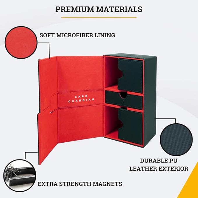 Card Guardian - Premium Double Deck Box (Black) for 200+ cards Trading Card Games TCG Perfect for Magic the gathering (MTG), Commander Deck, Yugioh Deck Box, Sports Card Storage Boxes