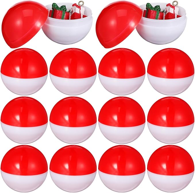 GLEAVI 20Pcs Gumball Vending Machine Capsules: 2 inch Empty Round Capsules Plastic Containers for Birthday Party Easter Chritsmas(Red and White)