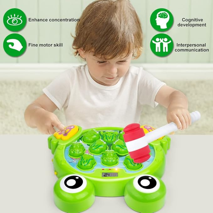 YEEBAY Whack A Frog Game with 2 Hammers, Toddler Early Developmental Learning Toy, Fun Birthday Gift for Kids Age 2+, Toys for 2 3 4 Year Old Boys Grils