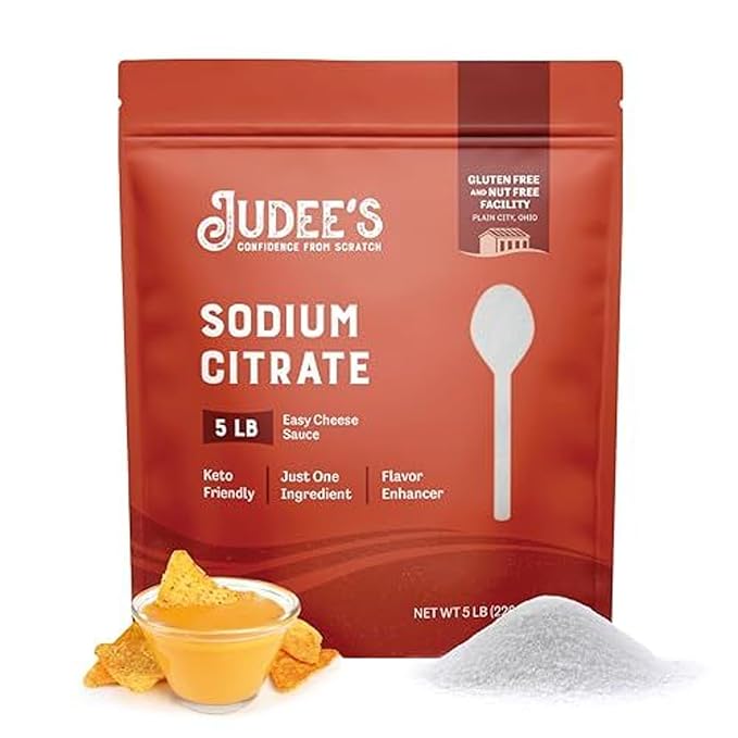 Judee’s Sodium Citrate 5 lb - Non-GMO, Keto-Friendly - Gluten-Free & Nut-Free for Molecular Gastronomy Cooking - Emulsifier for Cheese Sauce - Serves as Preservative - Sodium Citrate Food Grade