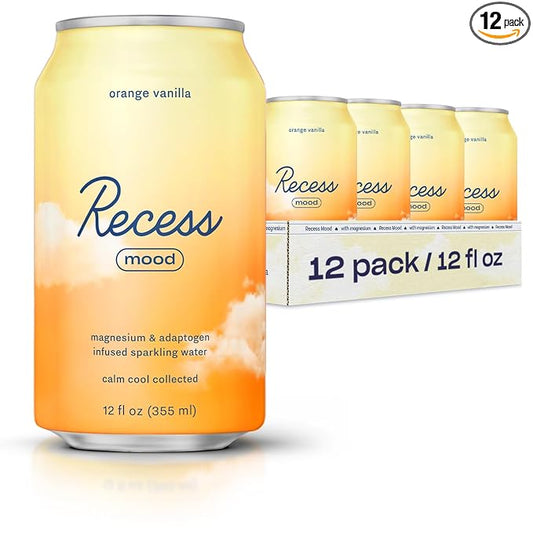 Recess Mood Magnesium Supplement Drink Calming Beverage, 12 Ounce (Orange Vanilla, 12 Pack)
