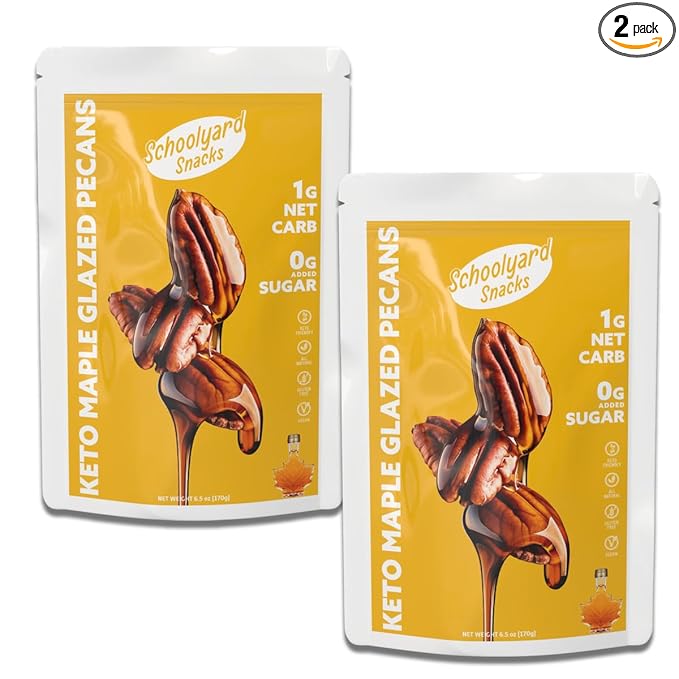 School Yard Snacks Keto Maple Candied Nuts Snack - Vegan Diabetic Healthy Pecan Nut Mix - 1 Net Carb Per Serving, Zero Sugar Added - Keto Snacks & Low Carb Food (6.5 oz - 2 Count)