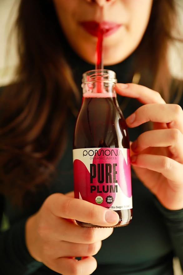 Pomona Organic Plum Juice (Pack of 12), Cold Pressed USDA Organic Juices, 100% Plums, No Added Sugar, Not From Concentrate, Vegan, Kosher, Non GMO, Pasteurized, 8.4 oz Glass Bottles
