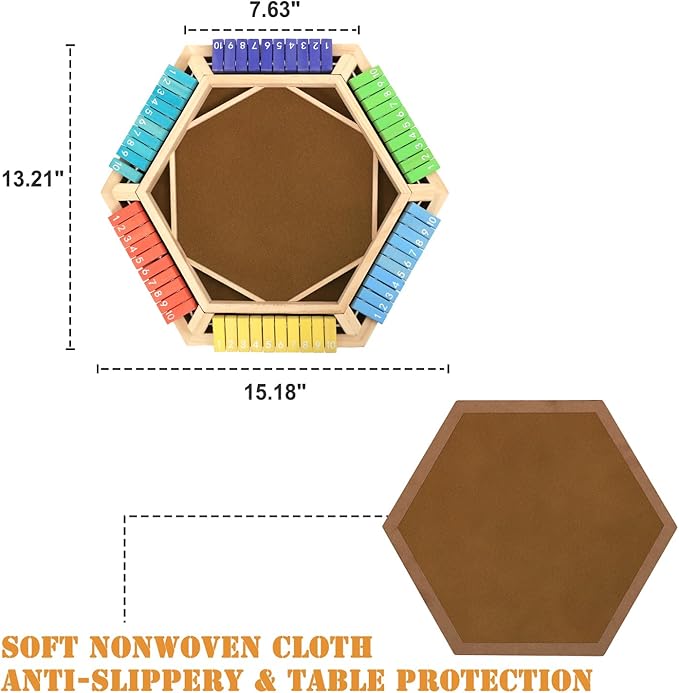 Shut The Box Game, 1-6 Players Wooden Board Dice Game with 14 Dice for Kids and Adults, Classical Tabletop Math Strategy Game for Family Home Classroom Pub