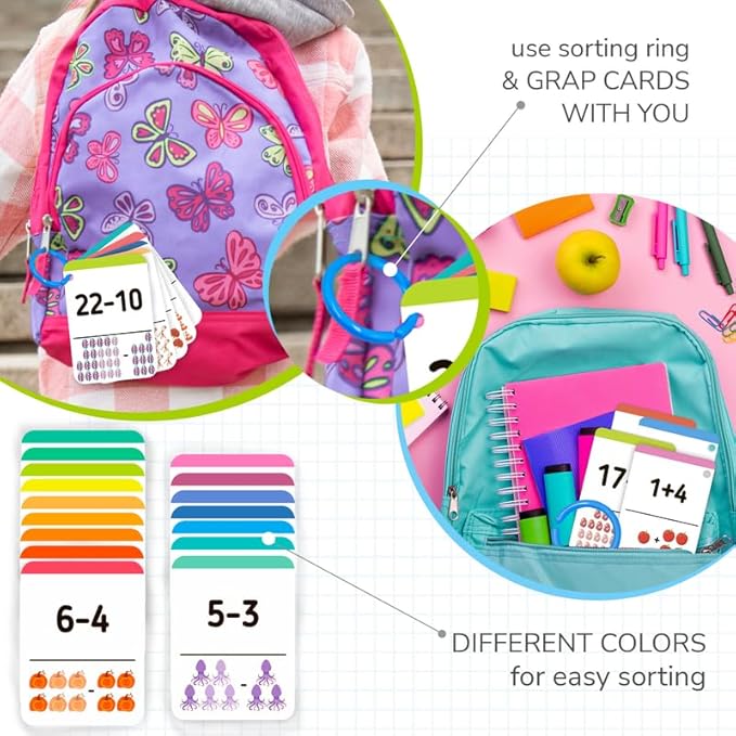 QUOKKA 3xSet Addition and Subtraction Flash Cards - 340 Flashcards Math Game for Kindergarten - Learning Board Games for Boys and Girls Ages 4-8 - Fun Educational Preschool Games