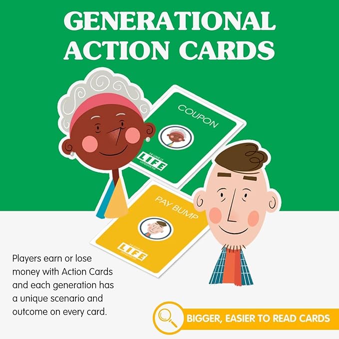 Joy for All The Game of Life Generations - Board Games for Seniors - New Generational Spaces - Big Easy to Read Action Cards for Older Adults with Low Vision - Memory Game Log - Activity for Elderly
