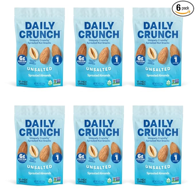Sprouted Almonds – Daily Crunch – Non-GMO – Oil-Free – Salt Free – 5 oz (6 pack)